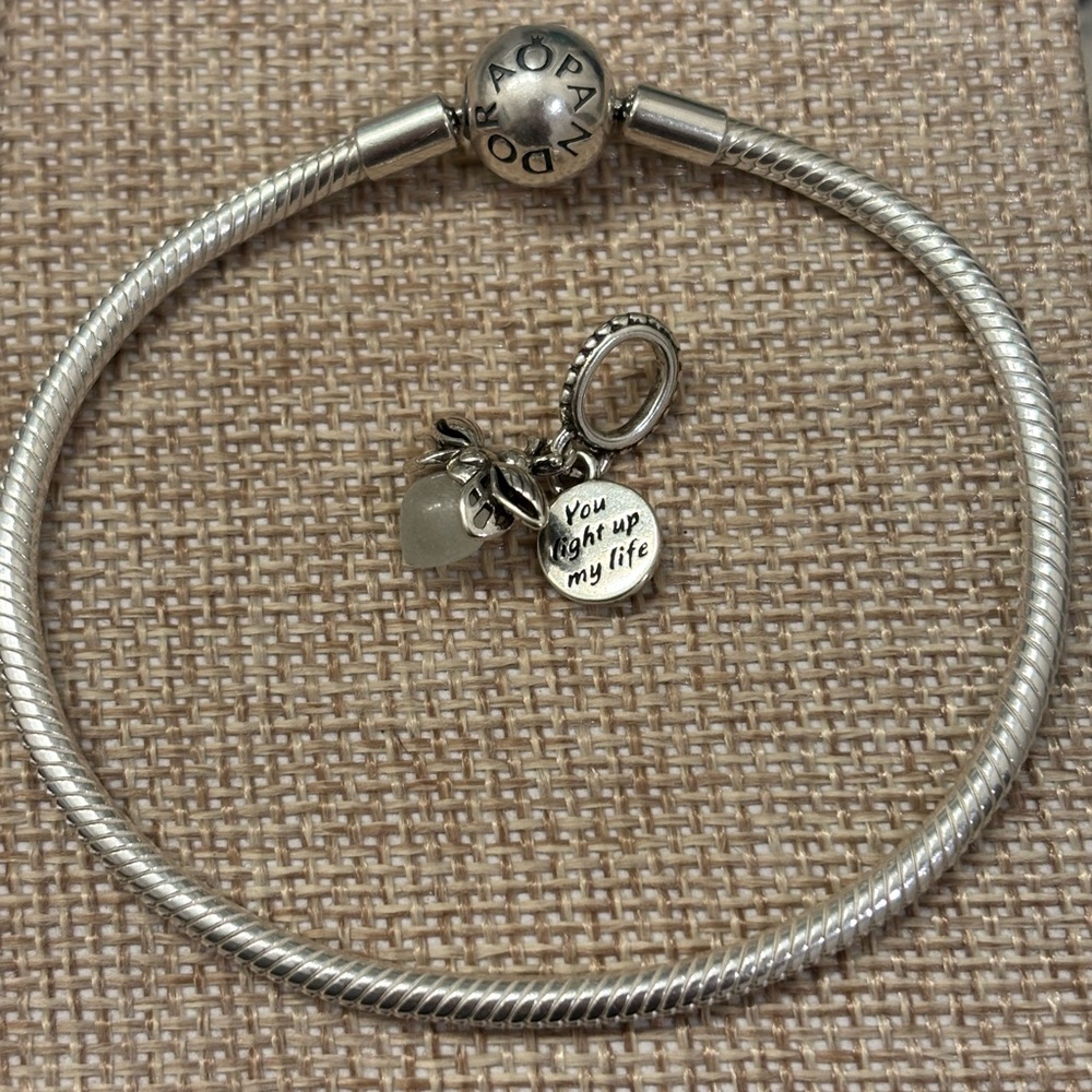 Authentic Pandora snake chain bracelet+ charm
